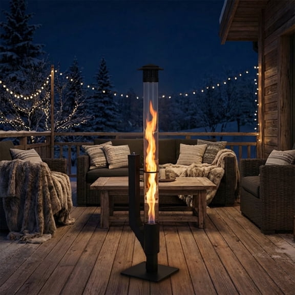 BPS 56 Inch Patio Pellet Heater Outdoor Smokeless Wood Pellet Burning Flame, Portable Pellet Stove with Rain Cap and Viewing Window for Porch, Backyard, Garden, and Camping