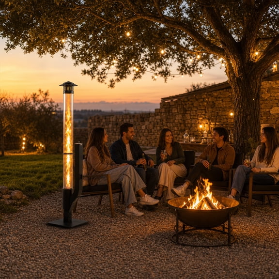 BPS 56 inch Patio Pellet Heater Outdoor Smokeless Wood Pellet Stove with Viewing Window Rain Cap and Hinged Lid for Porch, Backyard, Garden, and Camping