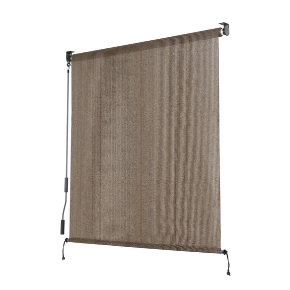 BPS 6 x 8 ft Outdoor Roller Shade with Cordless Crank Wand, Patio HDPE Sun Shade Roll Up Blind with UV Blocking and Privacy Protection for Gazebo, Pergola, Porch, Balcony, Mocha