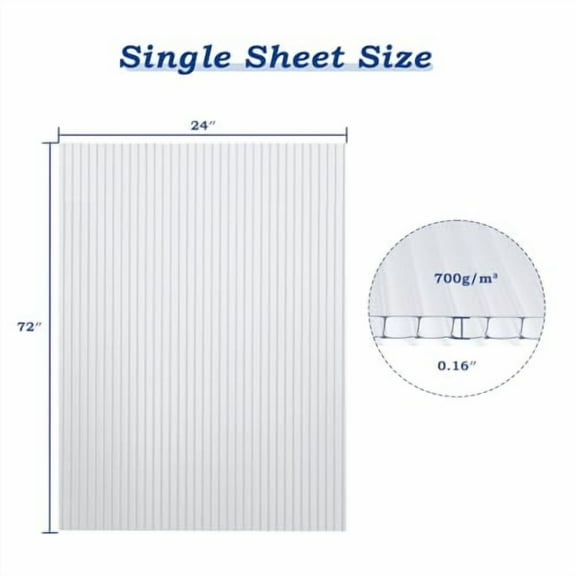 BPS 6Pcs 24"(W) x72(L)0.16" Polycarbonate Panels, Waterproof UV Protected Reinforced Sheets, Outdoor Garden and Greenhouse Covering, Twin-Wall Clear Sheets