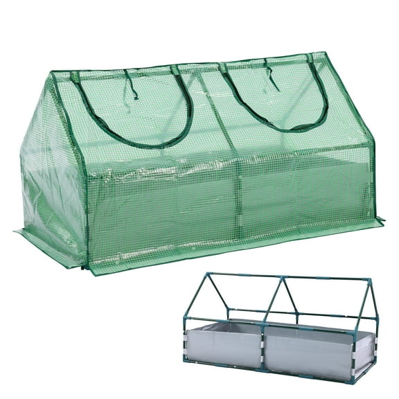 BPS 6x3x3 FT Raised Garden Bed with Green PE Cover, Portable Mini Greenhouse with 2 Zipper Windows for Patio, Garden, Yard