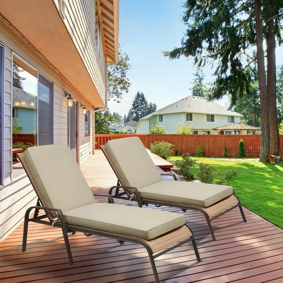 BPS 72" x 21" Outdoor Patio Chaise Lounge Cushion, Water Resistant Cushions Set of 2, Brown