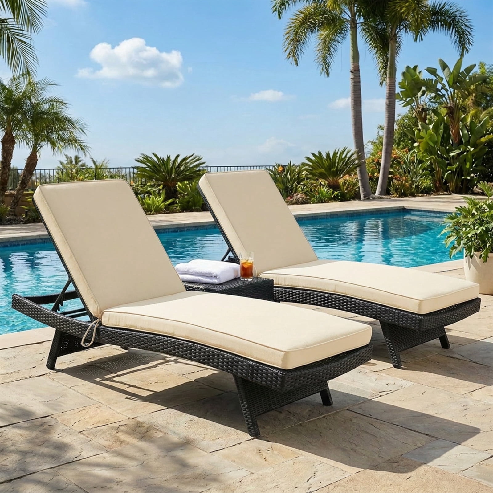 BPS 72" x 21" x 3" Outdoor Chaise Lounge Cushion, Fade & Water Resistant Patio Chair Cushion, Set of 2 - Cream Yellow