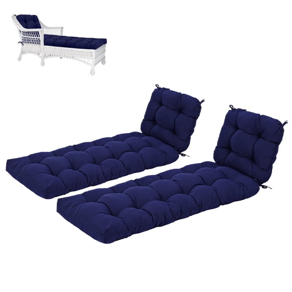 BPS 76" x 22" x 5.1" Polyester Tufted Chaise Lounge Cushion, Water-Resistant & Fade-Resistant Cushion for Outdoor Wicker Chaise Lounge Use, 2 Packs - Dark Blue