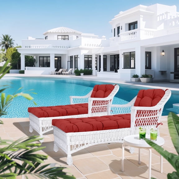BPS 76" x 22" x 5.1" Polyester Tufted Chaise Lounge Cushion, Water-Resistant & Fade-Resistant Cushion for Outdoor Wicker Chaise Lounge Use, 2 Packs - Red