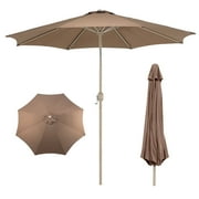 BPS 9FT Outdoor Patio Umbrella with Push Button Tilt & Crank, 8 Sturdy Ribs, UV Protection, Coffee
