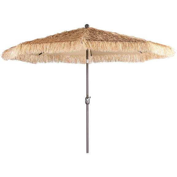 BPS 9FT Thatch Patio Umbrella, Tiki Style Outdoor Umbrella with Crank Lift for Poolside, Backyard, Beach - Natural Straw Look (No Base)