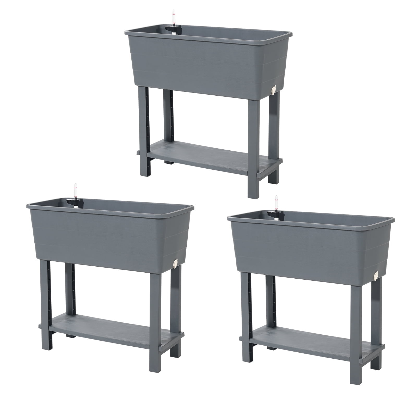 BPS Outdoor Raised Garden Bed, Set of 3 Self-Watering Elevated Planter Box with Legs - Gray