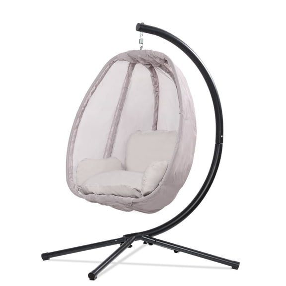 BPS Hanging Egg Chair with Stand & Plush Cushions, Heavy-Duty Indoor Outdoor Hanging Hammock Chair, 264 lbs Capacity, Sturdy C-Frame with Anti-Slip Feet for Patio, Bedroom, Garden