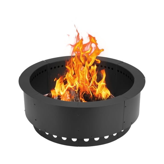 BPS 37" Outer/30" Inner Smokeless Fire Pit Ring, Double-Layer Metal Outdoor Wood Burning Firepit for Backyard Campfire