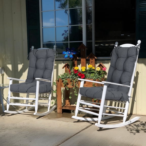 BPS Outdoor Chair Cushions, 42x20x5 Inch High Back Patio Dining Seat Cushion, Tufted Pads Set of 2, Dark Gray