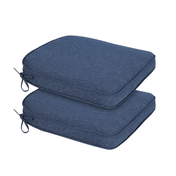BPS 21" x 21" Outdoor Dining Chair Cushion, Water Resistant Patio Seat Cushion Pads with Ties, Set of 2 - Navy Blue