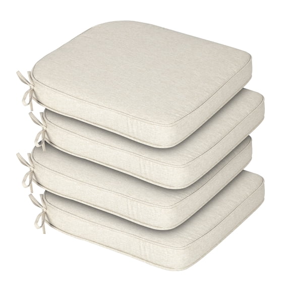 BPS 18" x 19" Outdoor Dining Chair Cushion, Water Resistant Patio Seat Cushion Pads with Ties, Set of 4 - Khaki