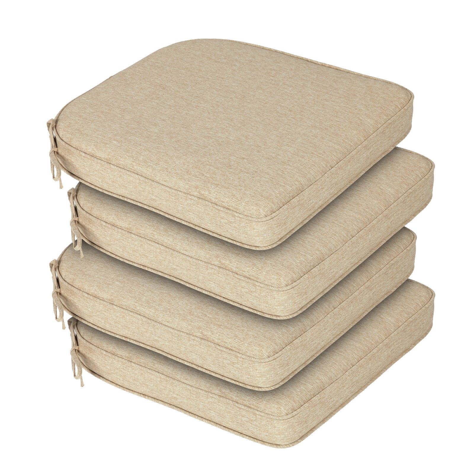 BPS 21" x 21" Outdoor Dining Chair Cushion, Water Resistant Patio Seat Cushion Pads with Ties, Set of 4 - Brown