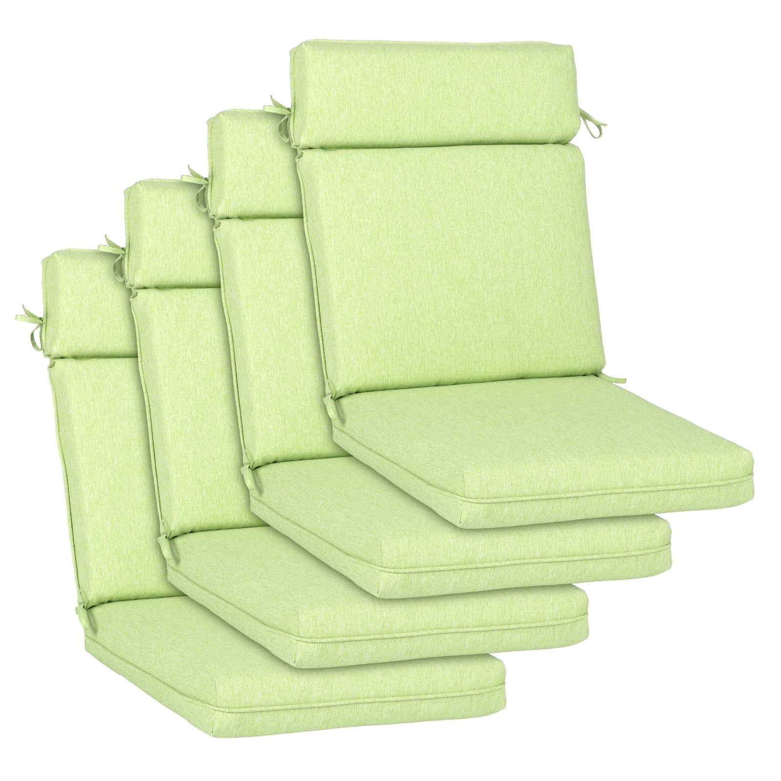 BPS Outdoor High Back Dining Chair Cushion Set, 37"x20"x2.8", TPU Water Repellent Coating&Stain Resistant, Polyester Fabric Cover with Ties and Zipper, Green, Set of 4