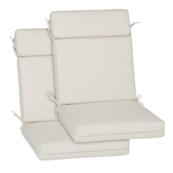 BPS Outdoor High Back Dining Chair Cushion Set with Ties and Zipper, 44"x21"x3.2", Water Repellent & Stain Resistant, Ivory, Set of 2