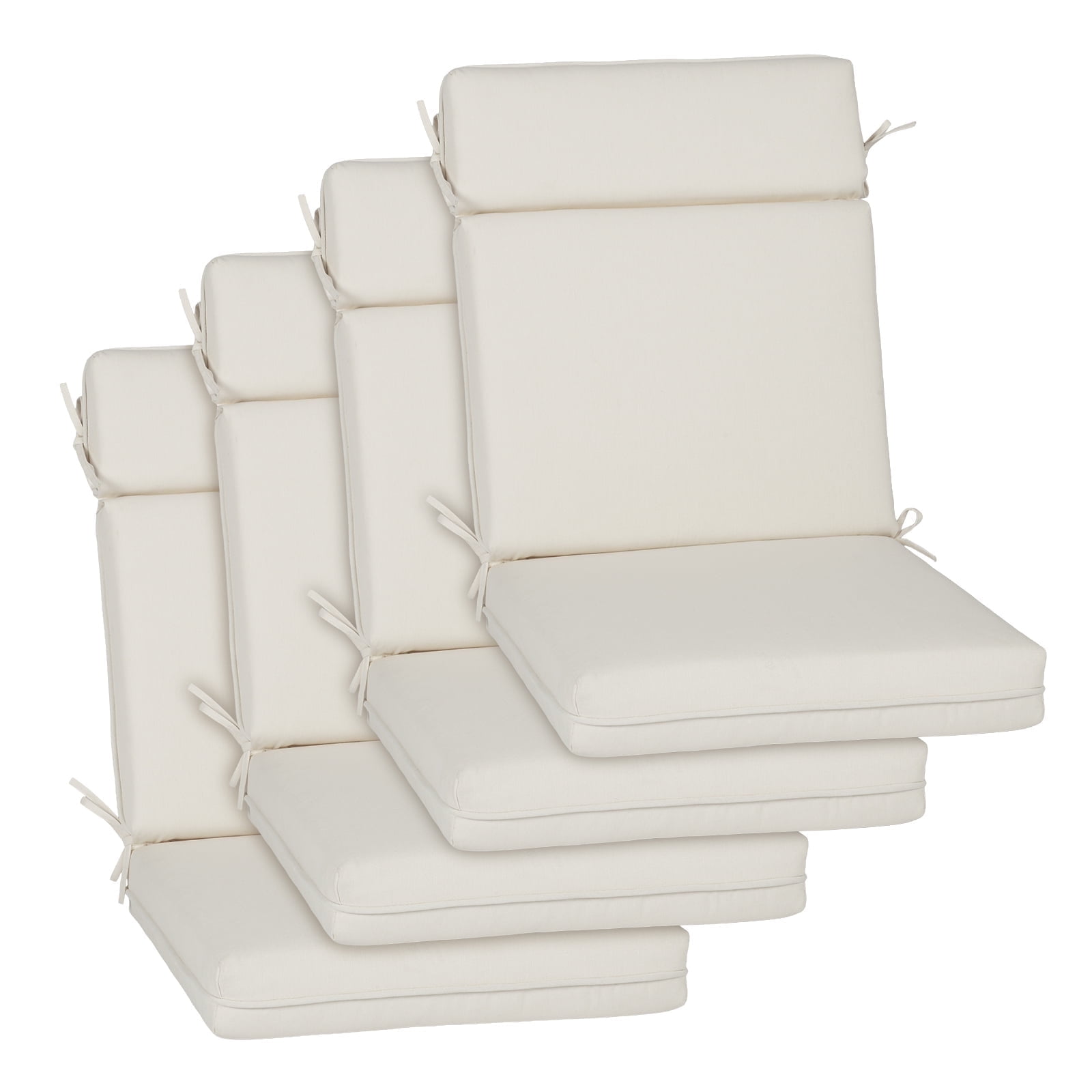 BPS Outdoor High Back Dining Chair Cushion Set, 44"x21"x3.2", TPU Water Repellent Coating&Stain Resistant, Polyester Fabric Cover with Ties and Zipper, Ivory, Set of 4