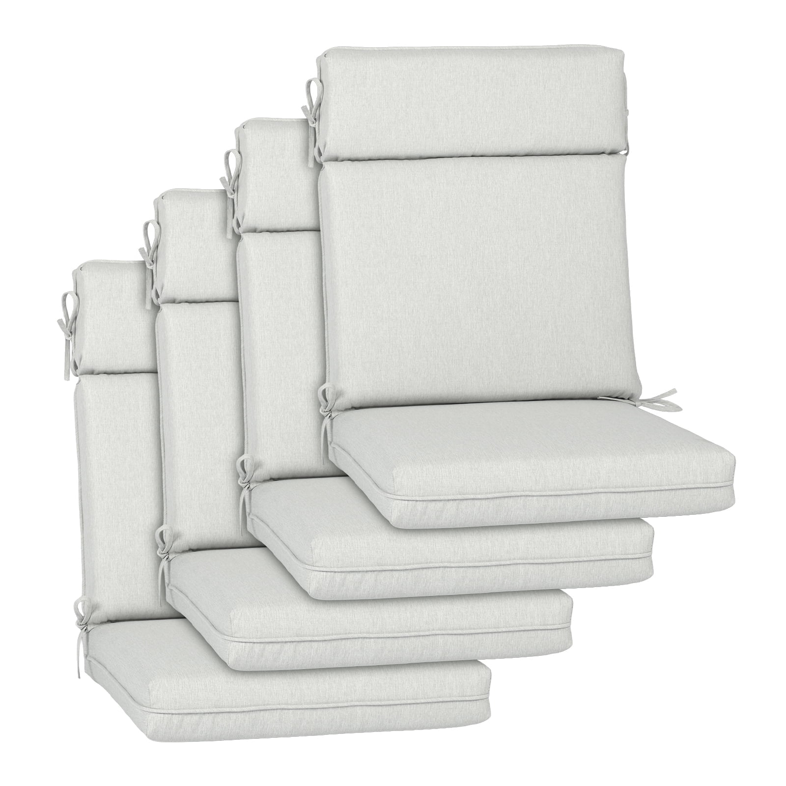 BPS Outdoor High Back Dining Chair Cushion Set, 44"x21"x3.2", TPU Water Repellent Coating&Stain Resistant, Polyester Fabric Cover with Ties and Zipper, Light Gray, Set of 4