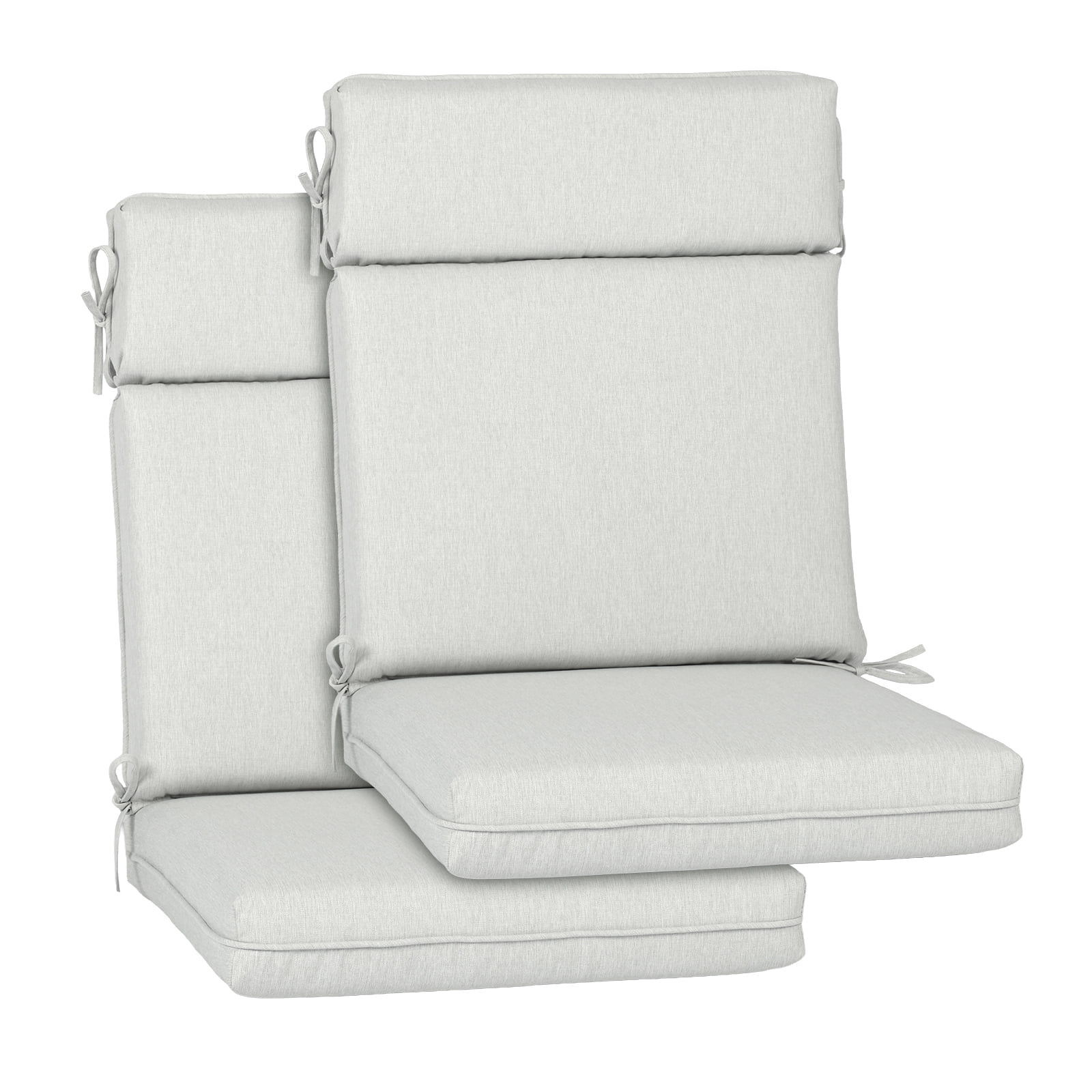 BPS Outdoor High Back Dining Chair Cushion Set with Ties and Zipper, 44"x21"x3.2", Water Repellent & Stain Resistant, Light Gray, Set of 2
