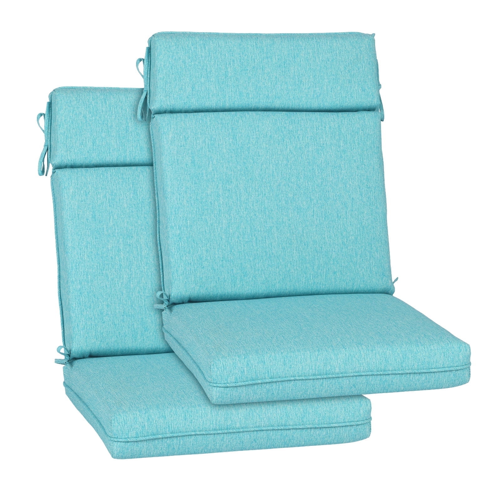 BPS Outdoor High Back Dining Chair Cushion Set with Ties and Zipper, 44"x21"x3.2", Water Repellent and Stain Resistant, Teal, Set of 2