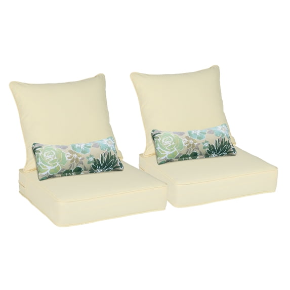 BPS 24x24x5 inch Outdoor Deep Seat Cushion, Water-Resistant Patio Furniture Cushions for Outdoor Chairs, Sofa, Couch, 2-Piece, Pale Yellow