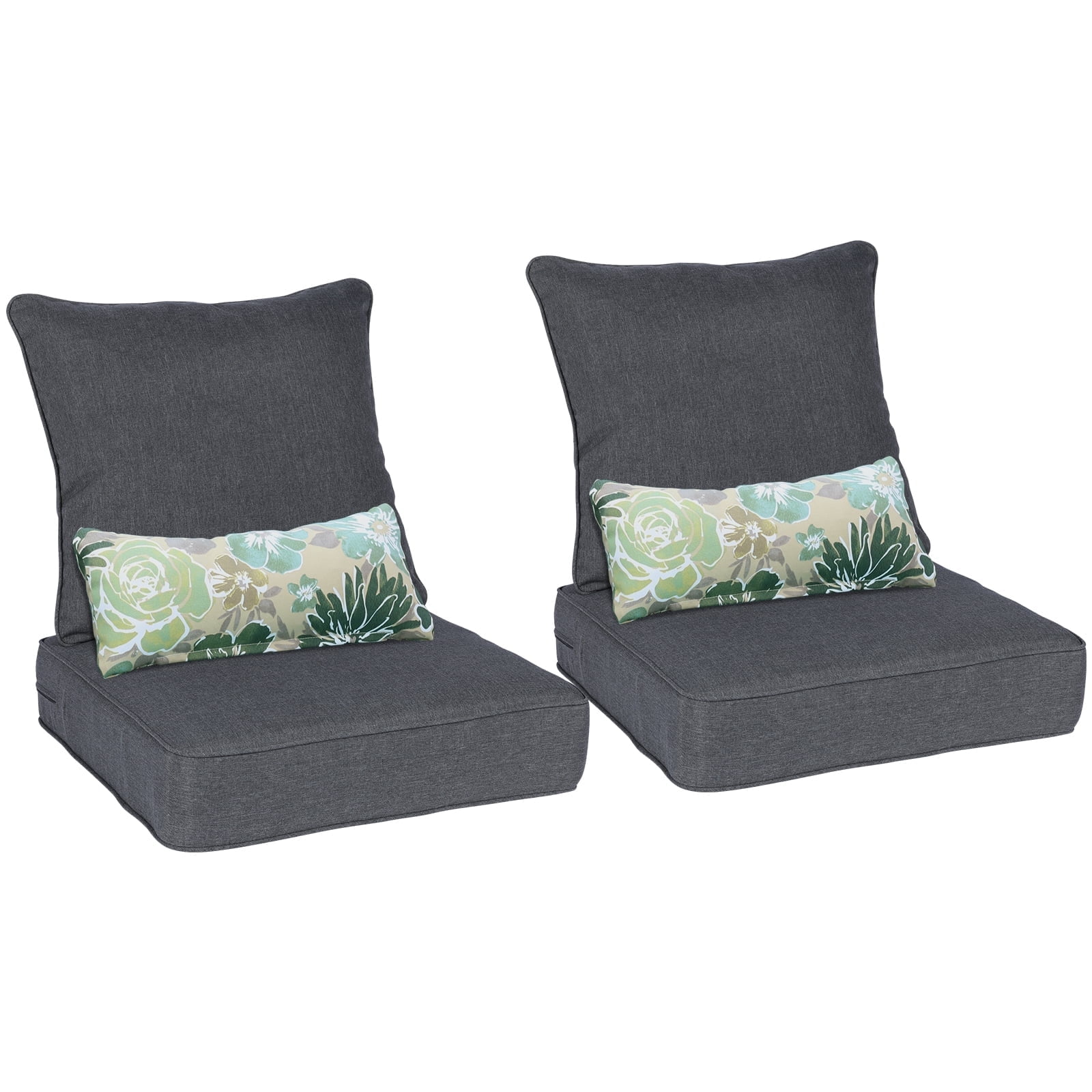 BPS 24x24x5 inch Outdoor Deep Seat Cushion Set of 2, Water-Resistant Patio Furniture Cushions for Outdoor Chairs, Sofa, Couch, Charcoal