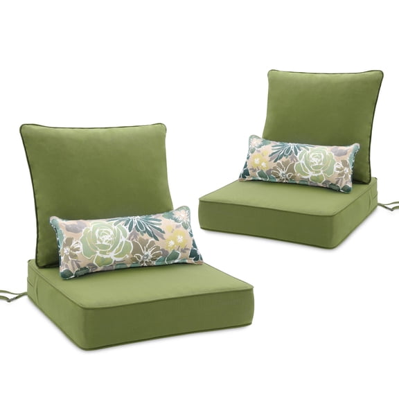 BPS 24x24x5 inch Outdoor Deep Seat Cushion, Water-Resistant Patio Furniture Cushions for Outdoor Chairs, Sofa, Couch, 2-Piece, Moss Green