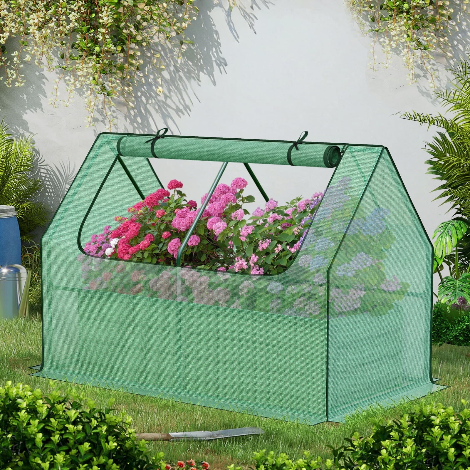 BPS Raised Garden Bed Set, 4x2x1 FT Metal Bottomless Flower Bed with PE Cover for Outdoor Planting, Green