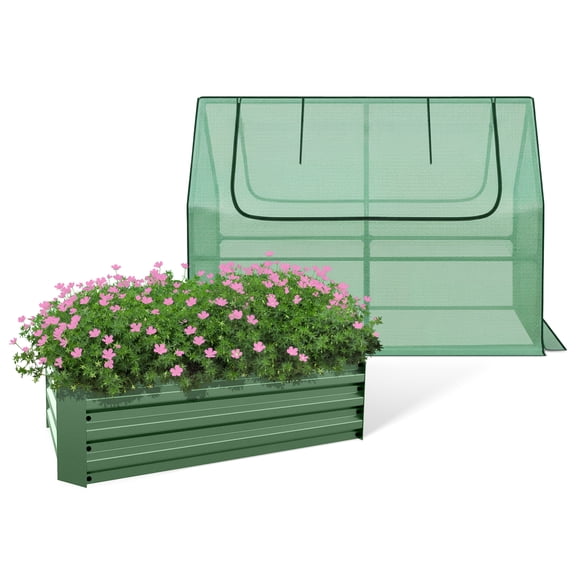 BPS Raised Garden Bed Set, 4x2x1 FT Metal Bottomless Flower Bed with PE Cover for Outdoor Planting, Green