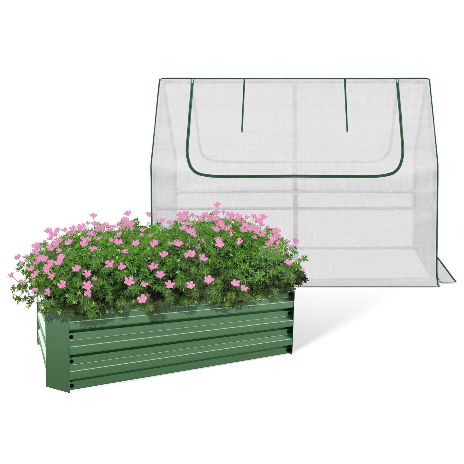 BPS Raised Garden Bed Set, 4x2x1 FT Metal Bottomless Flower Bed with PE Cover for Outdoor Planting, White