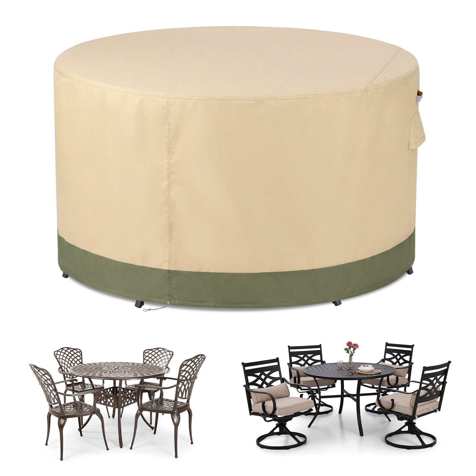 BPS Waterproof Patio Table and Chairs Cover, 600D Anti-UV Outdoor Dining Furniture Set Cover with Air Vent and Storage for Patio Round Sectional Set, 72''Dia x 32''H