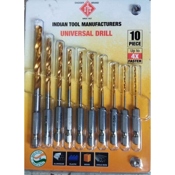 BPTL 10-Piece Round Shank Titanium Drill Bit Set