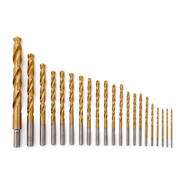 Birla Durotool 21-Piece HSS Titanium-Coated Round Shank Drill Bit Set, 1/16" to 1/2", 135 Split Point
