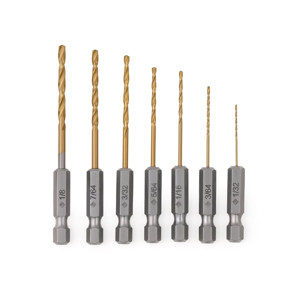 Birla Durotool 7-Piece HSS Titanium-Coated Hex Shank Drill Bit Set, 1/32" to 1/8", 135 Split Point
