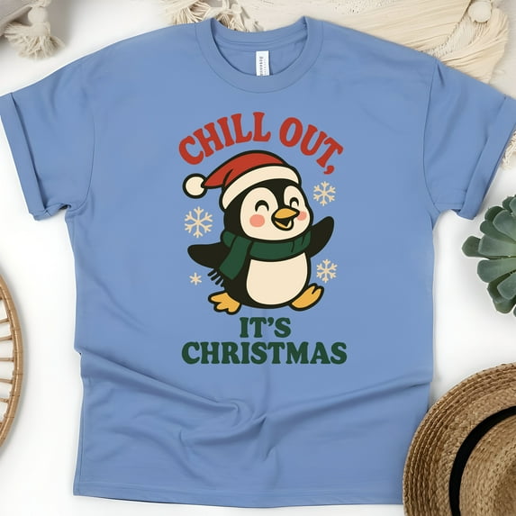 BPenguin Graphic Tee | Funny Chill Out Shirt | Unisex Casual T-Shirt, CarolinaBlue, Size L