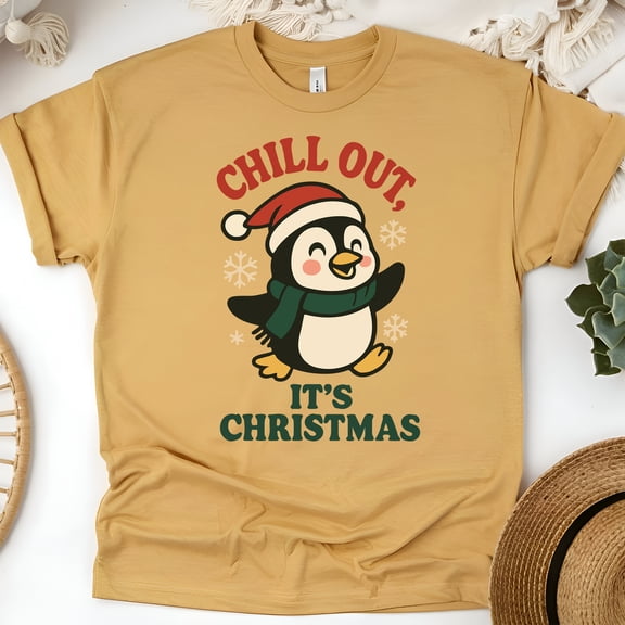 BPenguin Graphic Tee | Funny Chill Out Shirt | Unisex Casual T-Shirt, Gold, Size M