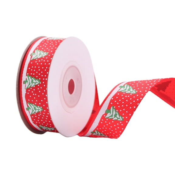 BQBQERT 10 Rolls 10 Yards 20mm Christmas Tree Snowflake Printing Red Grosgrain Ribbon for Wrapping Decor
