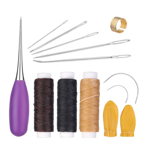BQBQERT 10 Set Sewing Needle Set with Waxed Thread Upholstery Needle for Canvas