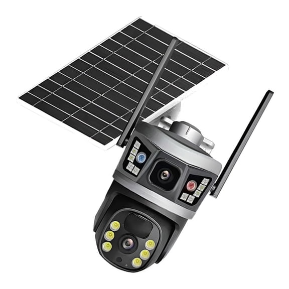 BQBQERT 10x Optically Solar Security Camera Double Lens Highly Definition Ultrared Night Visibilities Low Power Operations