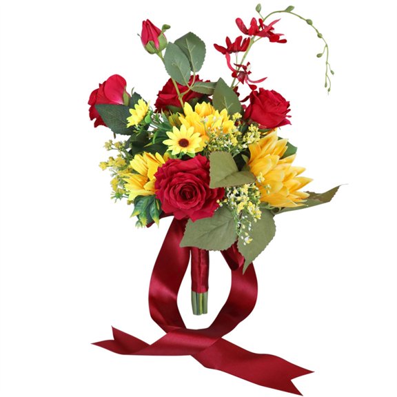 BQBQERT 12 Inch Artificial Bridal Bouquet for Proposal Wedding Ceremony and Anniversary (Rose Sunflowers Bouquet)