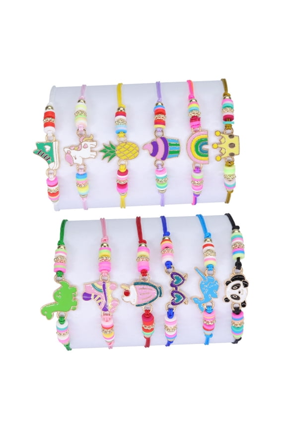 12 Pcs Cartoon Beaded Bracelets Adjustable Woven Bracelets Friendship Bangles Jewelry Party Favor