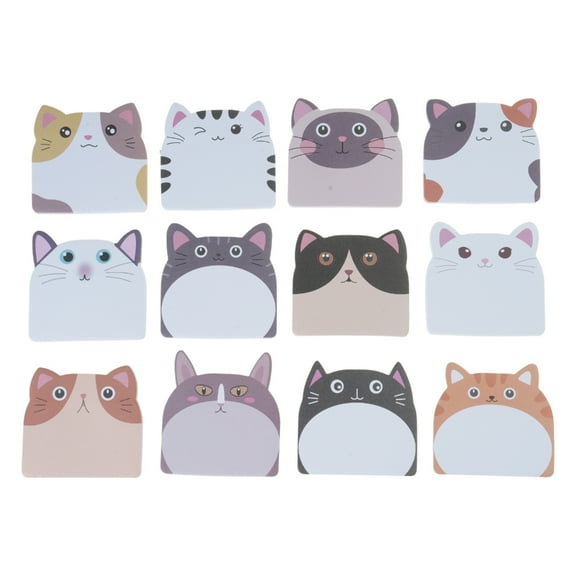 BQBQERT 12Pcs Cartoon Animal Sticky Note Pad Sticky Note Unlined Pocket Memo Pad Cats Note Paper Ashesive 30 Sheets/Pad