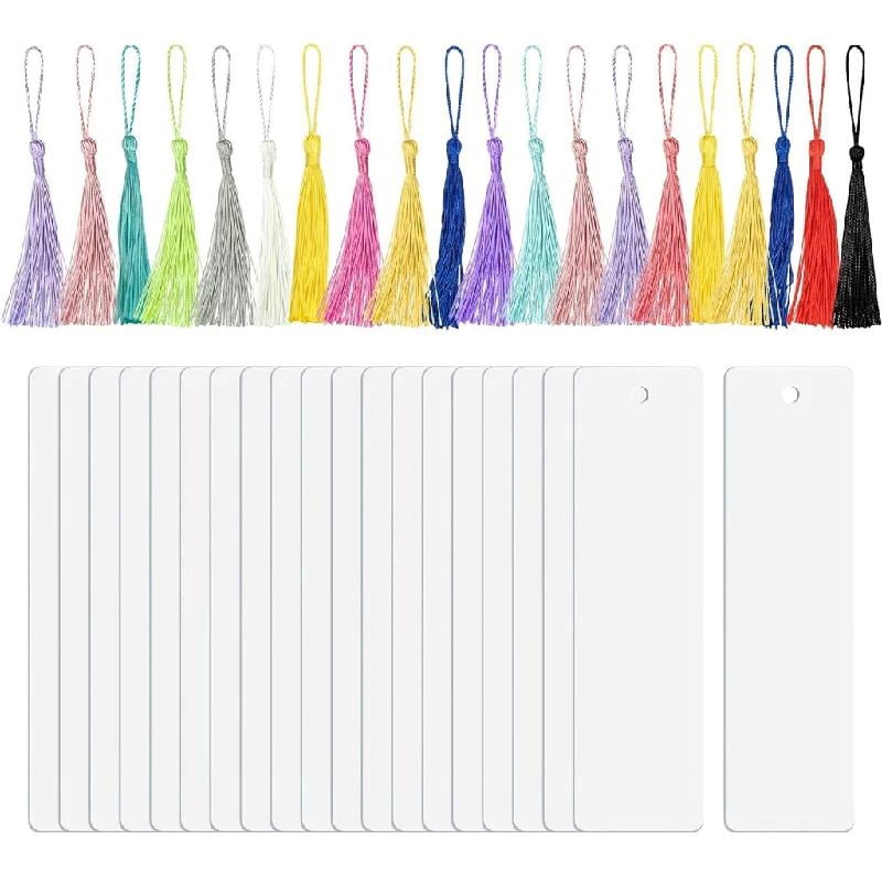 BQBQERT 20Set Metal Bookmarks Kits with Colorful Tassels Double Sided Heat Transfer Bookmarks Accessories Reading Supplies