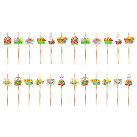 BQBQERT 24pcs Easters Eggs Rabbits Paper Beverage Drinking Straw Decorative Drink Straw Wedding Birthday Party Supplies