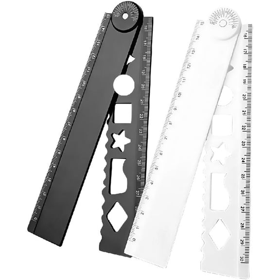 BQBQERT 2Pcs Folding Ruler with Geometric Stencils For Drawing Engineering Drafting