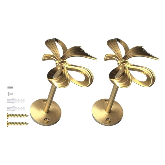 BQBQERT 2Pcs Modern Curtain Pull Back Hooks Wall Mounted Gold Finish Bowknot Shape With Hardware For Home Enhancement