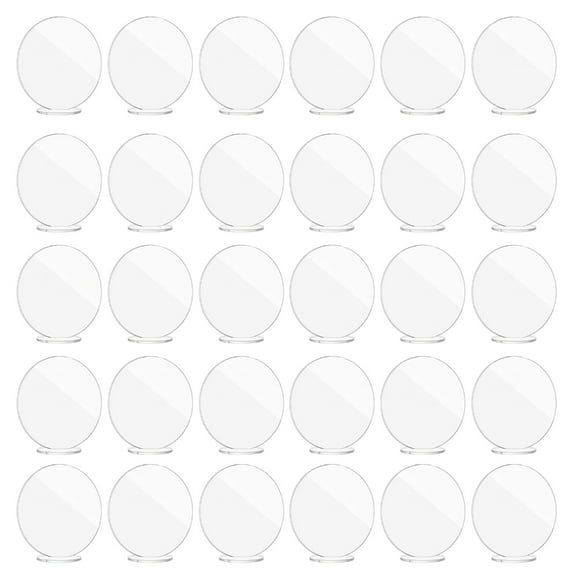 BQBQERT 30pcs Clear Acrylic Placecard Round Seating Card Wedding Table Numbers with Holder Name Cards Plates for Reception