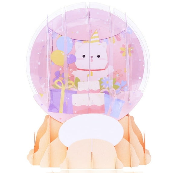 BQBQERT 3D Cat Crystal Ball Birthday Greeting Card Birthday Holiday Blessing