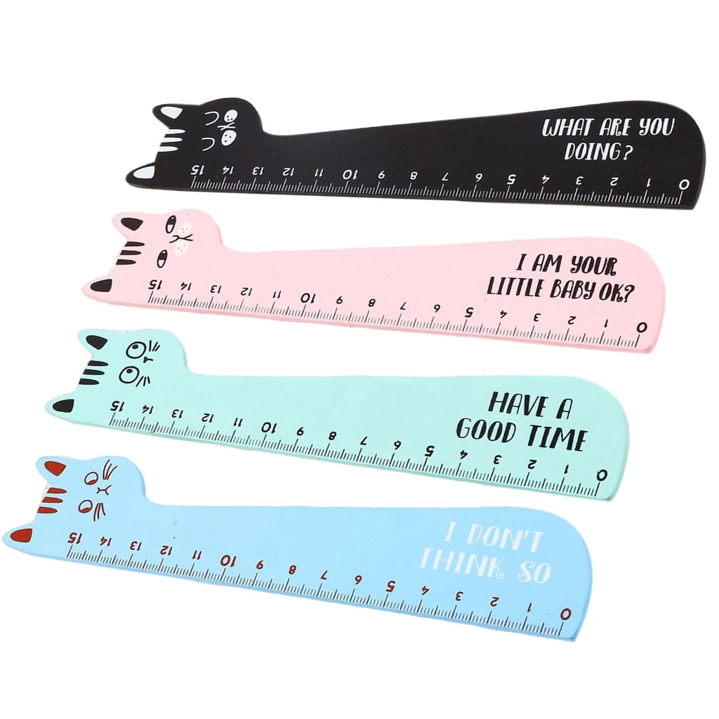 BQBQERT 4PCS Kitten Themed Wooden Rulers Light Weight Wood Drawing ...