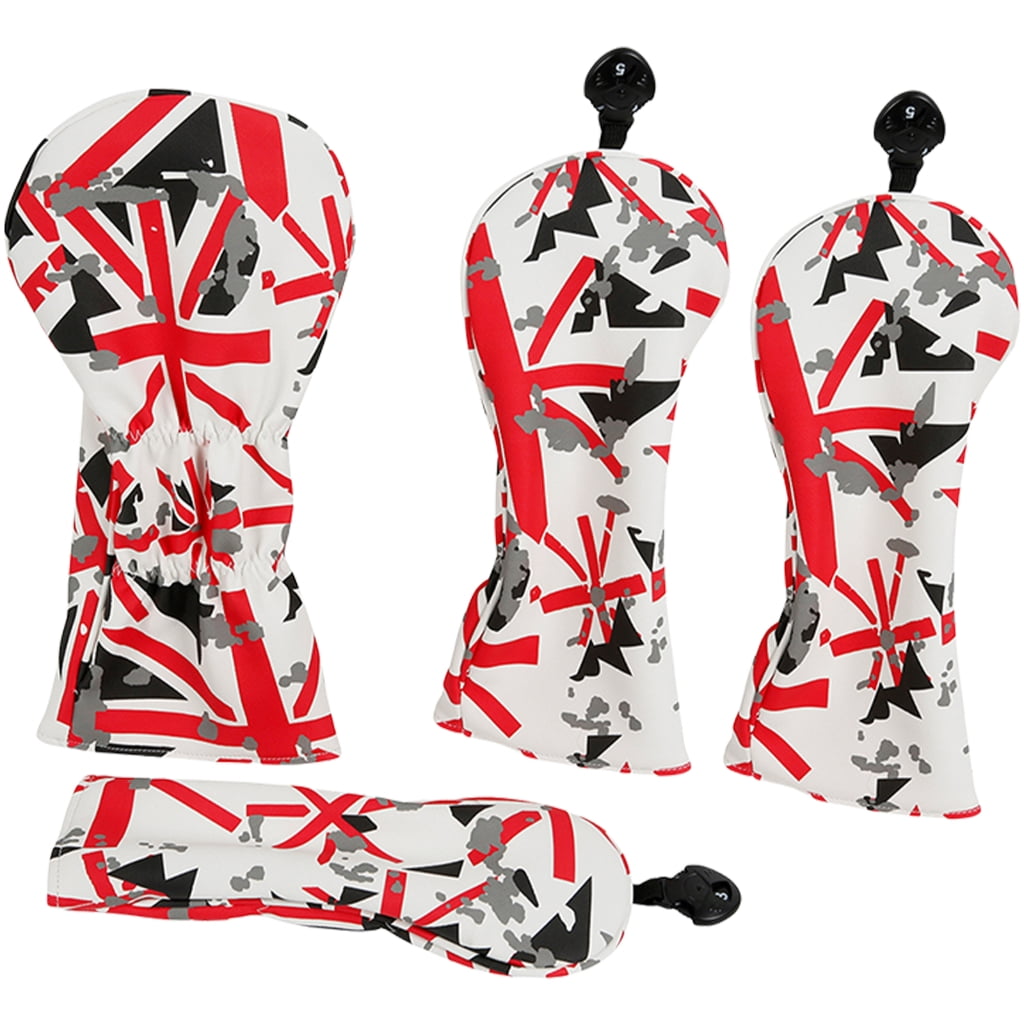 BQBQERT 4Pcs PU Leather Golfs Club Head Cover British Flags Wood Headcover Golfs Driver Hybrids Head Cover